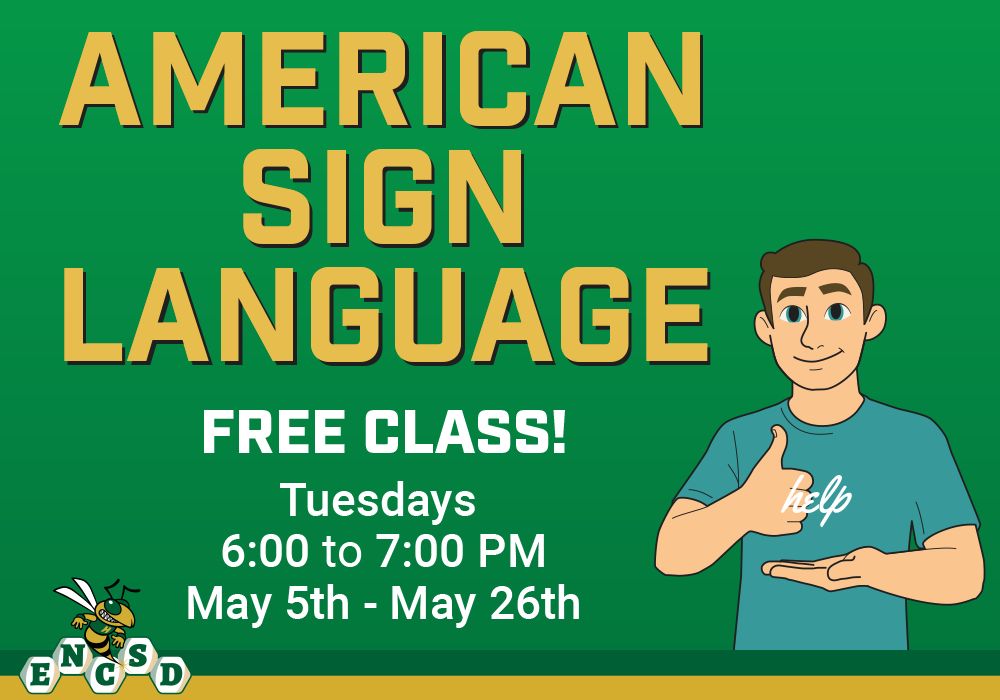 Free ASL Classes Tuesdays 6-7 PM May 5th through May 26th