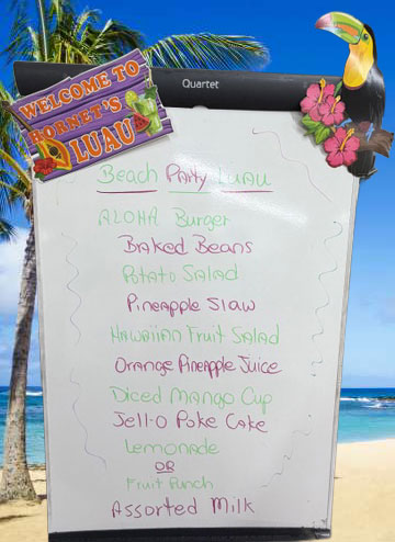 Beach Party Luau menu