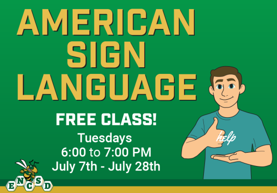 American Sign Language Free Class! Tuesdays 6pm-7pm, July 7th through July 28th